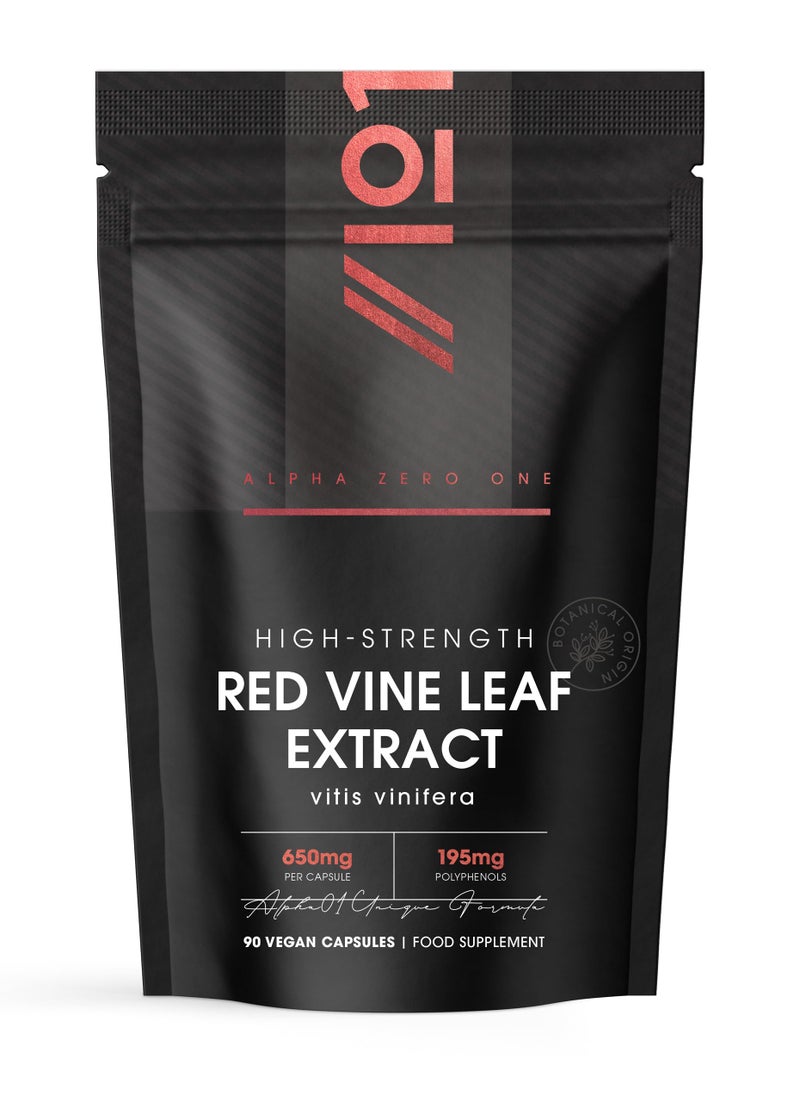 Red Vine Leaf Extract 650mg - 30% Polyphenols (195mg) Equivalent to 9,750mg Red Vine Leaf - 90 Vegan Capsules - Resealable and Recyclable Pouch â€“ by Alpha01
